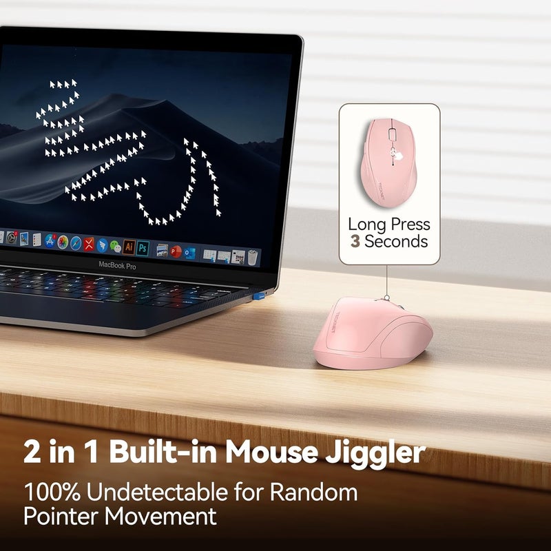 TECKNET Wireless Mouse Jiggler, Silent Click Rechargeable Mouse, Plug & Play with USB-C Adapter, 6400 DPI Ergonomic Mouse, Build-in Mouse Mover, 2.4G Computer Mice for Mac, Laptop, Desktop, PC - Image 2